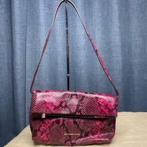 Michael Kors Hot Pink Snake Embossed Leather Shoulder Bag Crossbody